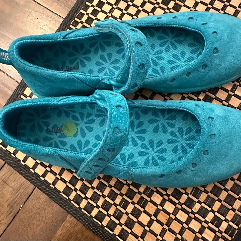 LL Bean Sneakers Girls 4 Teal Suede Beansport Mary Janes Girl's Shoes